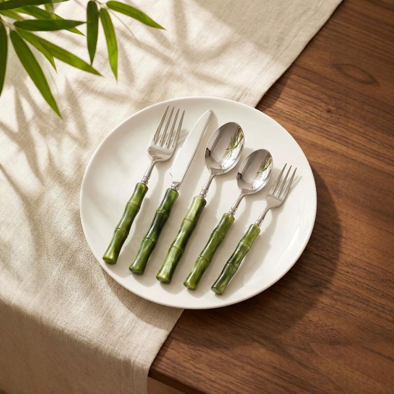Bamboo Cutlery Set - Conjunto de Talheres de Aço Inoxidável