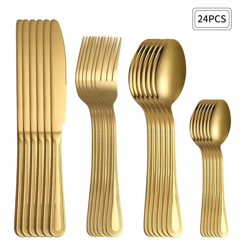 Gold Plated Cutlery - Conjunto de Talheres de Aço Inoxidável