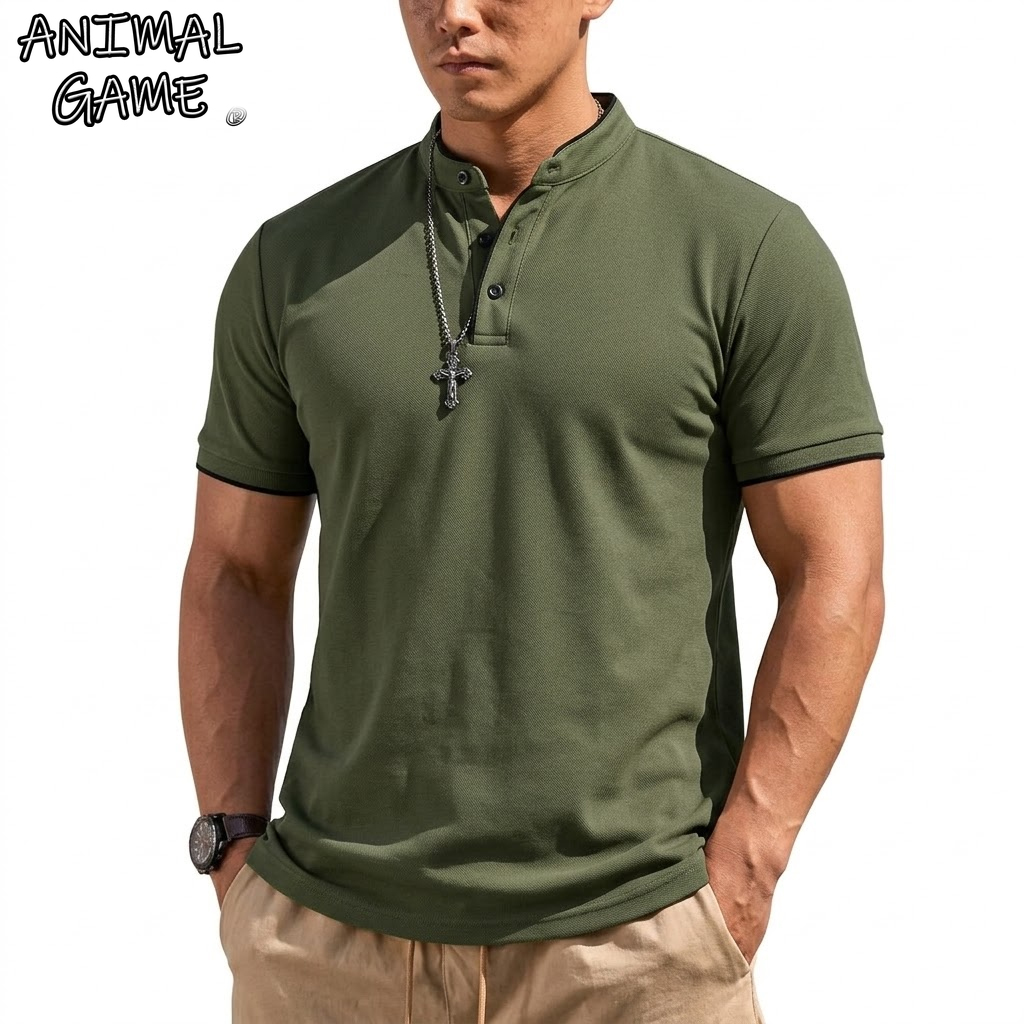Luxury Lifestyle Men - Camisa Henley de Manga Curta para