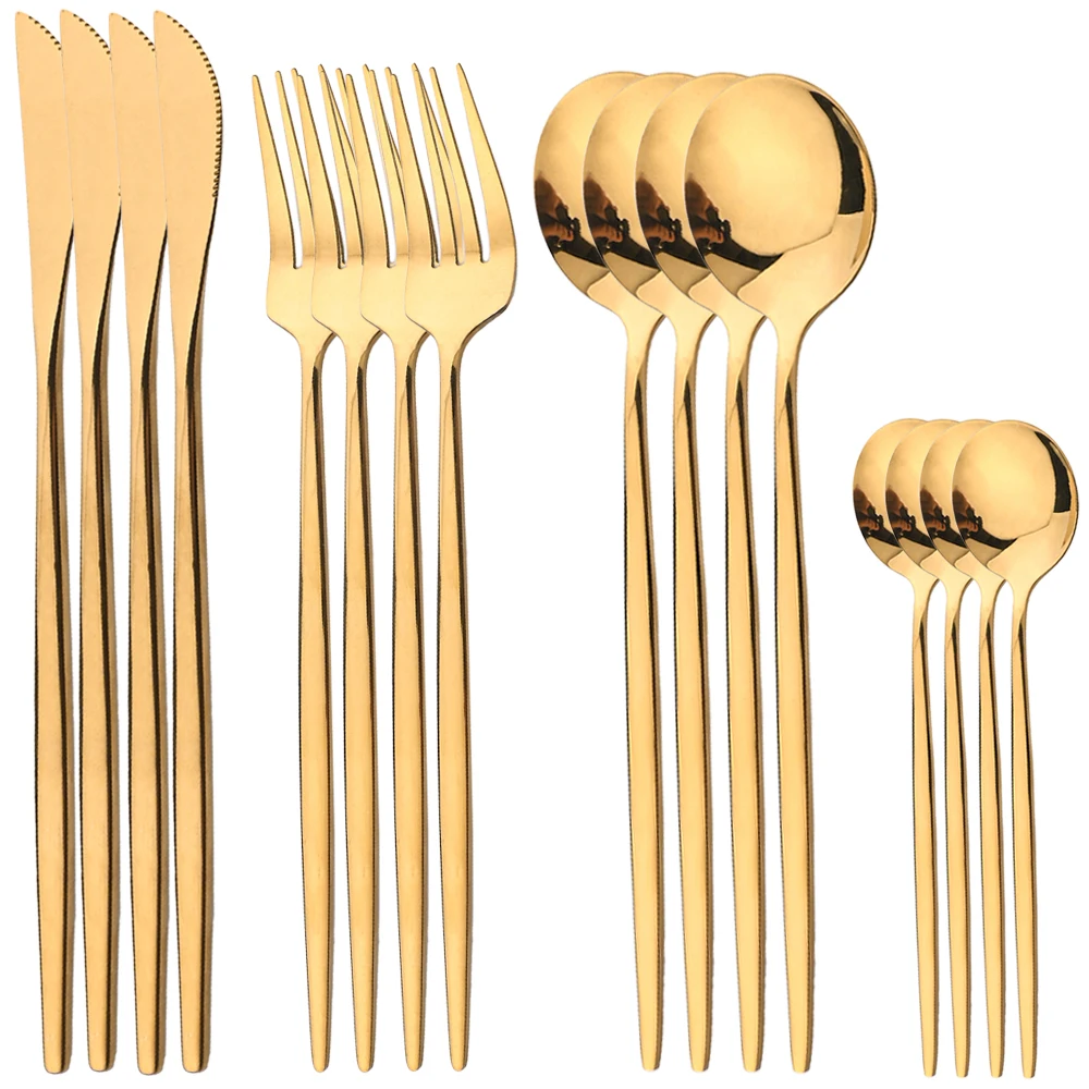 Gold Plated Cutlery - 16 pçs ouro louça conjunto de