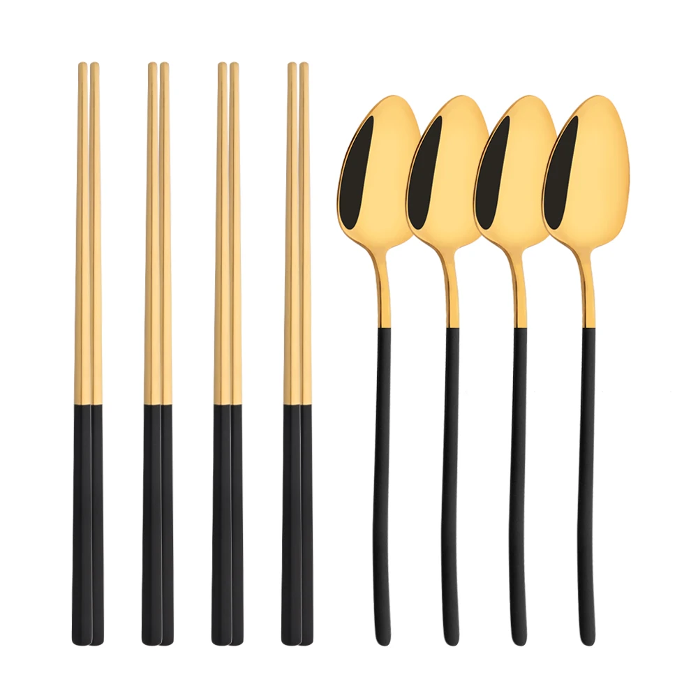 Gold Plated Cutlery - Conjunto de talheres coreano, 8 peças,