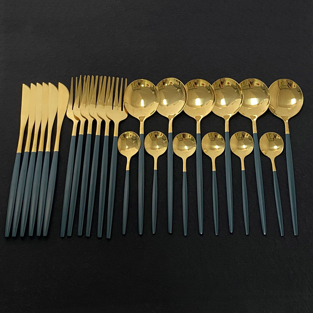Gold Plated Cutlery - Aço inoxidável colorido Dinnerware Set, talheres