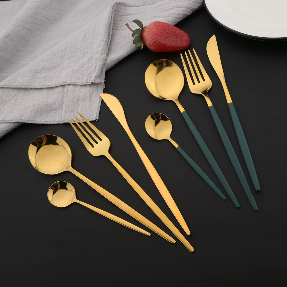 16 pçs verde ouro louça conjun - Gold Plated Cutlery avaliação e preço